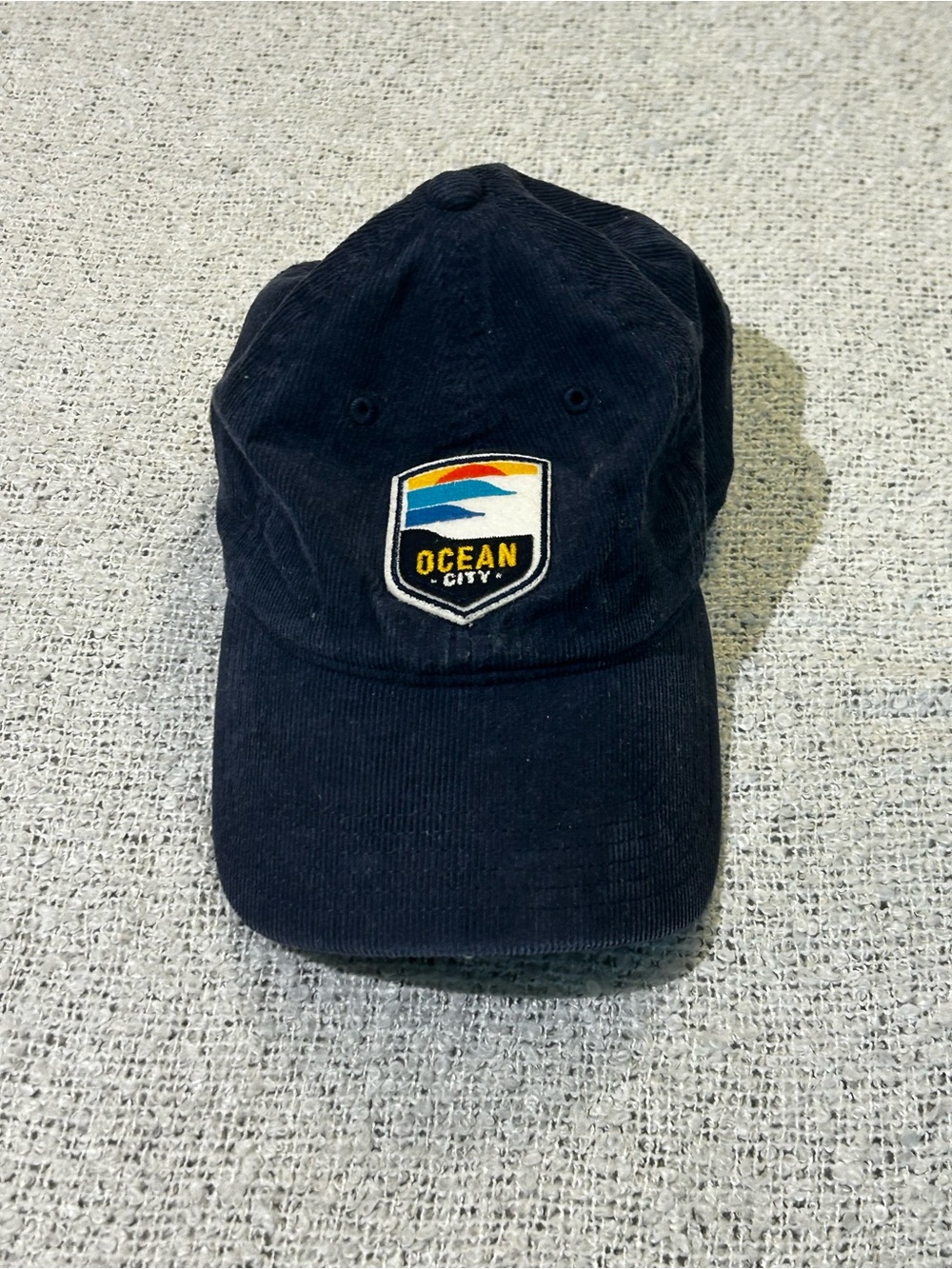 Vintage 90s Ocean City Patch Corduroy Baseball Cap - Navy
